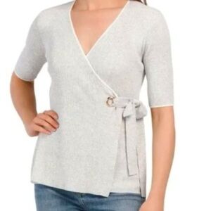 Gray Ribbed Wrap Dress